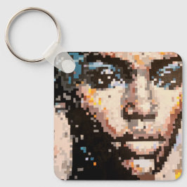 Pixelated portrait with fierce expression nyckelring