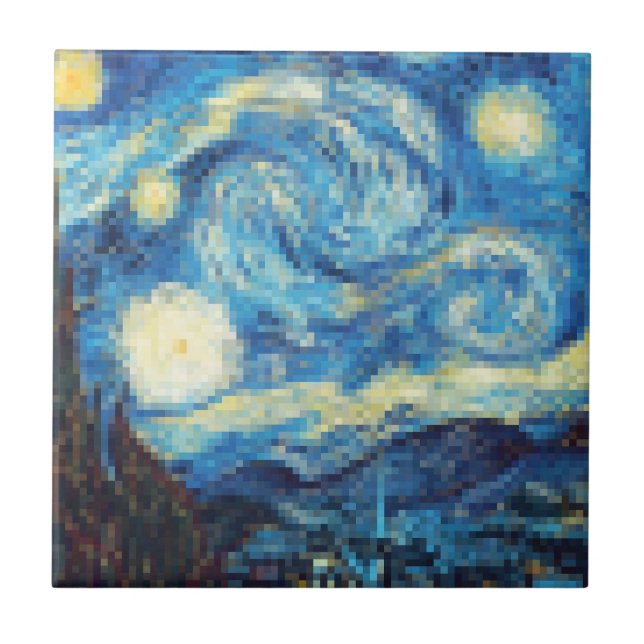 Pixelated Starry Night av Van Gogh Kakelplatta (Framsidan)