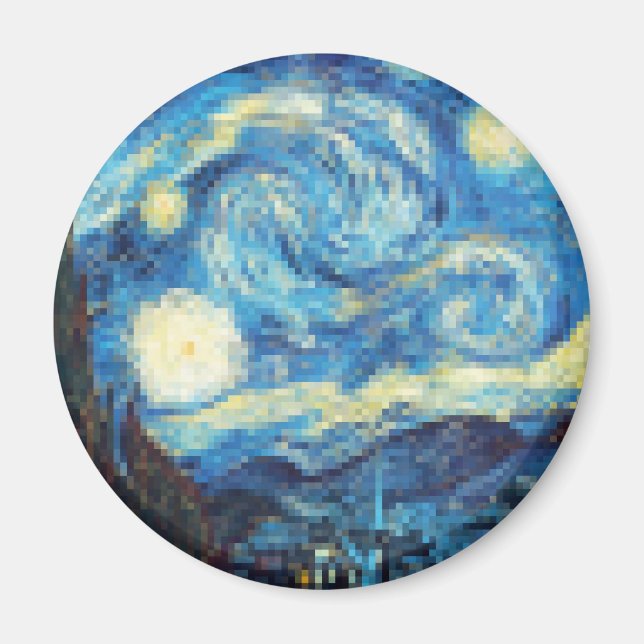 Pixelated Starry Night av Van Gogh Magnet (Framsidan)