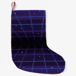 pixelbilder av 80s Retro-sci-Fi-bakgrund. Pixel Liten Julstrumpa