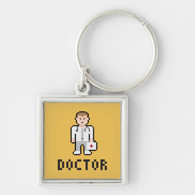 PIXELdoktor Keychain Fyrkantig Silverfärgad Nyckelring (Framsidan)