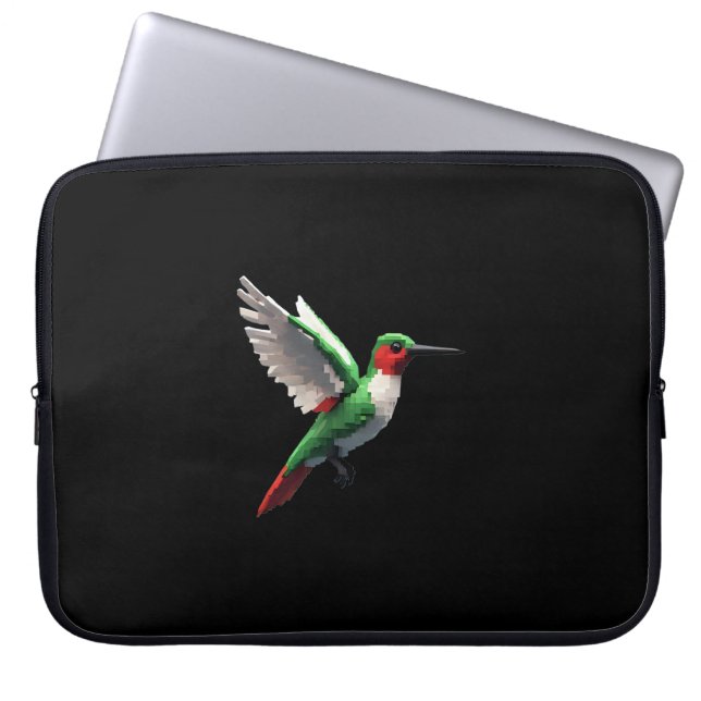 Pixeled Grönt Hummingbird Laptop Fodral (Framsidan)