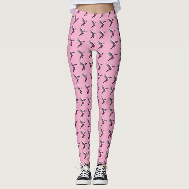 Pixeled Rosa Hummingbird Leggings (Framsida)