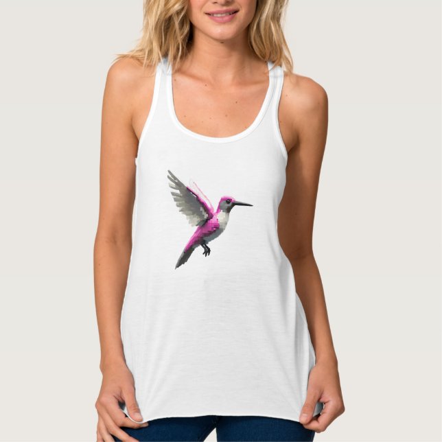 Pixeled Rosa Hummingbird- Linne Med Racerback (Framsida)