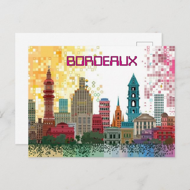 Pixelelaterade 2D-spel Art Bordeaux Vykort (Fram/baksida)