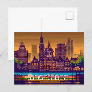 Pixelelerad 2D-spel Art Amsterdam Vykort
