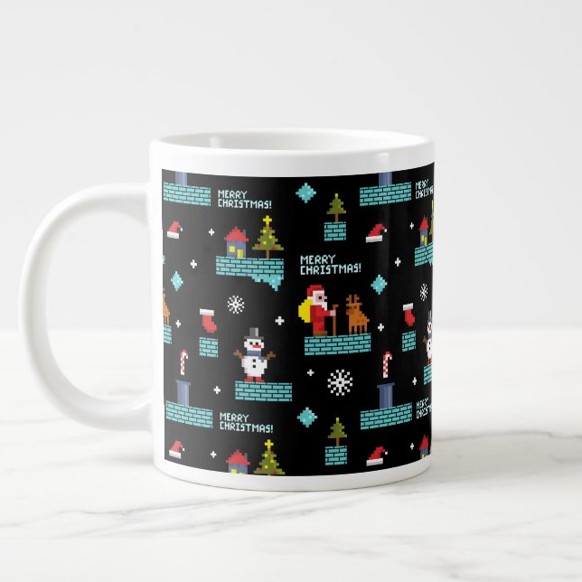 Pixelerad God jul Mönster - Retrodesign Jumbo Mugg (Vänster)