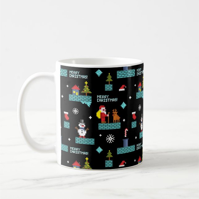 Pixelerad God jul Mönster - Retrodesign Kaffemugg (Vänster)