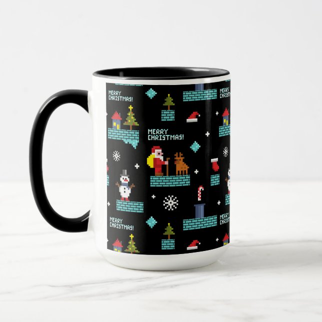 Pixelerad God jul Mönster - Retrodesign Mugg (Vänster)