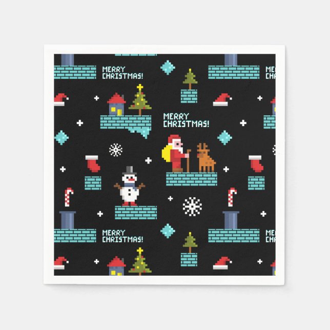 Pixelerad God jul Mönster - Retrodesign Pappersservett (Framsidan)