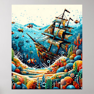 Pixelerat Sjölandskap Poster