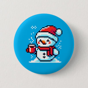 Pixelerat Snögubbe med kaffe - Winter Helgdag Art Knapp