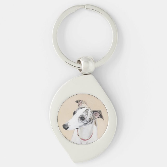 Pixelfärg - Cute Original Hund Art Swirl Silverfärgad Nyckelring (Framsidan)