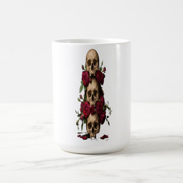 Pixelgotiska Dödskallar Röda Rosor Mörk Fantasy Il Kaffemugg (Center)