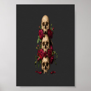 Pixelgotiska Dödskallar Röda Rosor Mörk Fantasy Il Poster