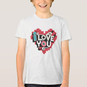 Pixelhjärta Jag älskar dig Retrotypografi T Shirt