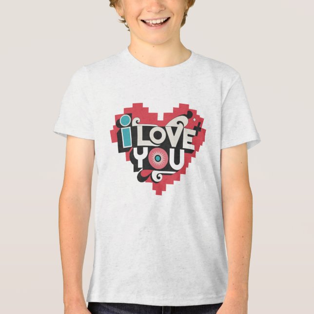 Pixelhjärta Jag älskar dig Retrotypografi T Shirt (Framsida)