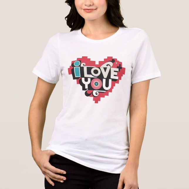 Pixelhjärta Jag älskar dig Retrotypografi T Shirt (Framsida)