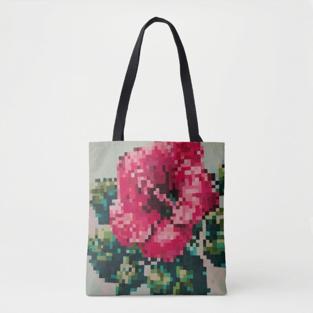 Pixelig hibiskus med mintgrön bakgrund tygkasse (Framsida)