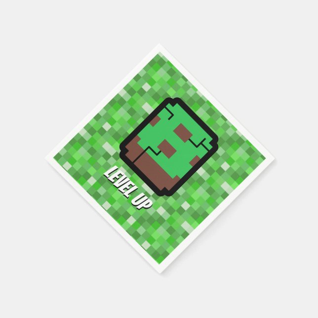 Pixelig spelare Grön byggnad Level Up 8 Pappersservett (Hörn)