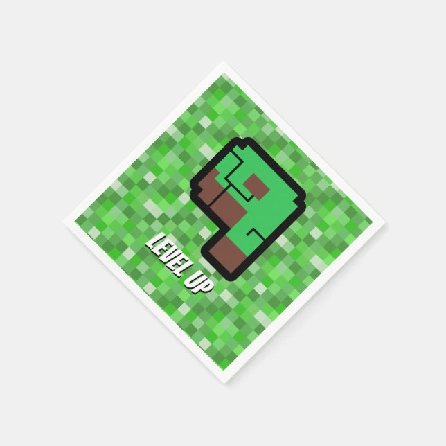 Pixelig spelare Grön Byggnad Level Up 9 Pappersservett (Hörn)