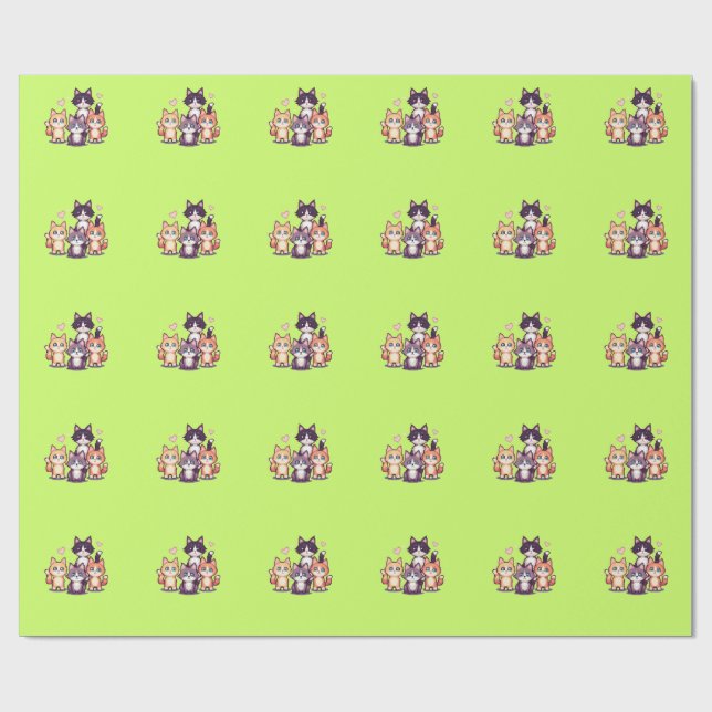 Pixeliga färgglada katter presentpapper (Platt)