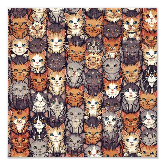 Pixeliserade Digitala Färgglada Katter Fototryck (Framsidan)