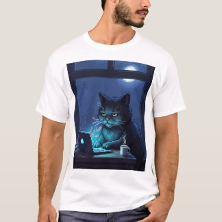 Pixelkatt som arbetar sent på natten – 2AM Insomni T Shirt