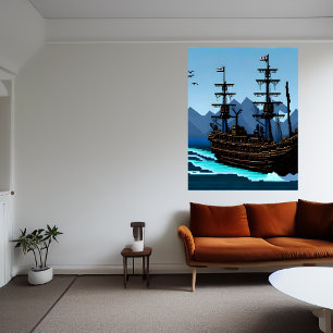 Pixelkonst, frakt på havet   AI Art Poster