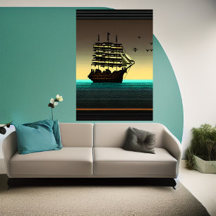 Pixelkonst, frakt på havet   AI Art Poster