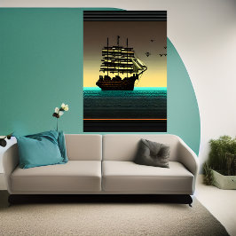 Pixelkonst, frakt på havet | AI Art Poster