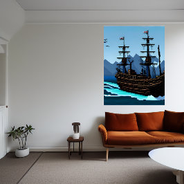Pixelkonst, frakt på havet | AI Art Poster