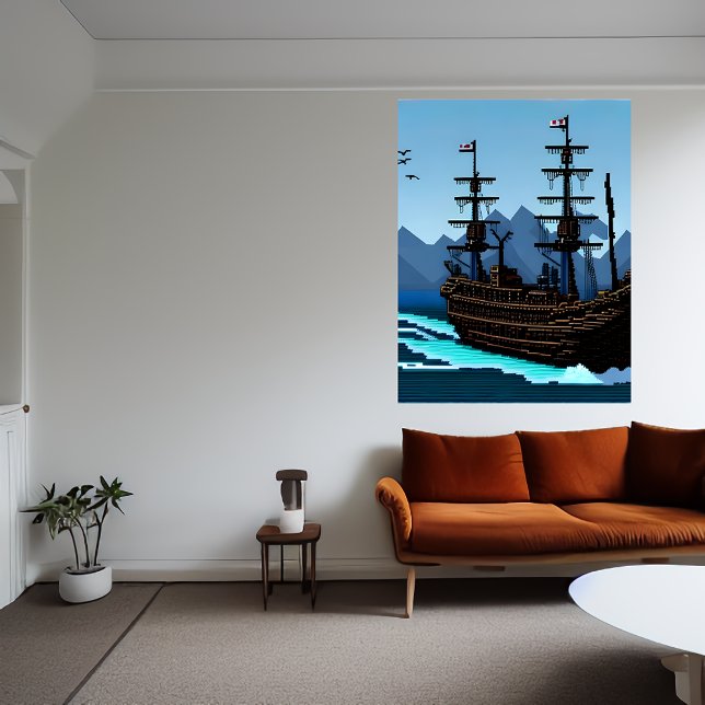 Pixelkonst, frakt på havet | AI Art Poster (Skapare uppladdad)