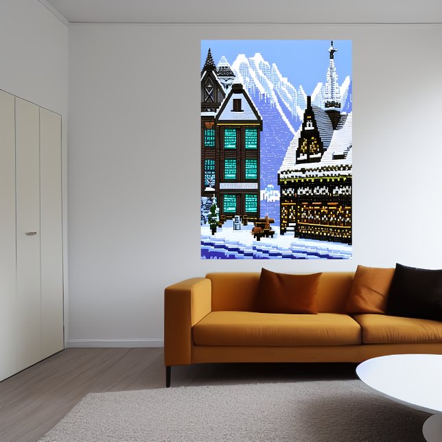 Pixelkonst, norsk snowberg | AI Art Poster (Skapare uppladdad)
