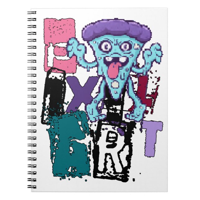 Pixelkonst och blåmonster anteckningsbok (Framsidan)