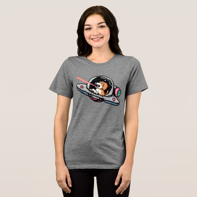 Pixelkonst Rymdhund – Laserpistolpilot T Shirt (Framsida Full)