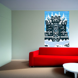 Pixelkonst, slott och snö | AI Art Poster
