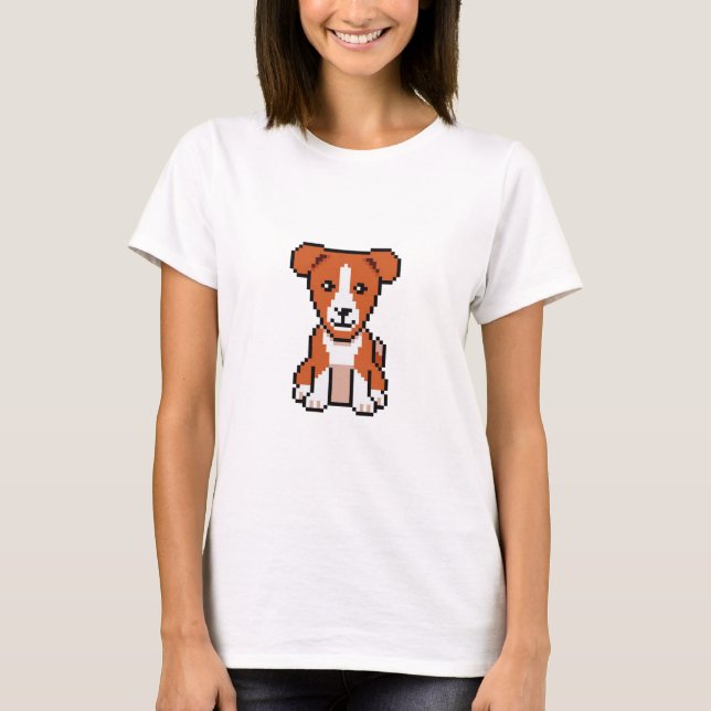 pixelkonst-söt-basenji-hund-vektorretrotro t shirt (Framsida)