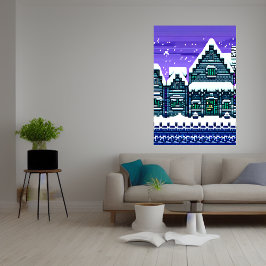Pixelkonst, staden i snö | AI Art Poster
