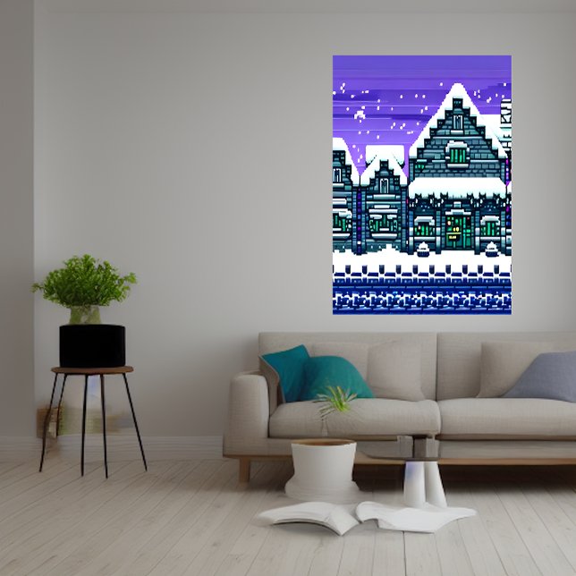 Pixelkonst, staden i snö | AI Art Poster (Skapare uppladdad)