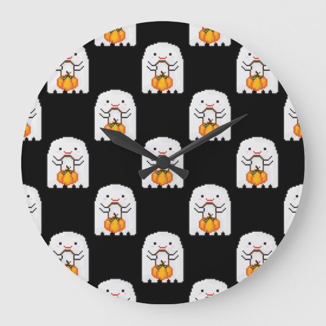 Pixelkonstspöke: Halloween mönster Stor Klocka (Framsida)