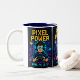 Pixelkraft – Leveling Up IRL-affisch Två-Tonad Mugg