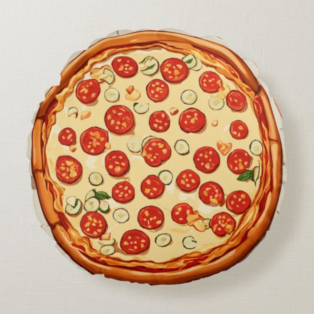 Pixels Pizza Pop Rund Kudde (Framsidan)