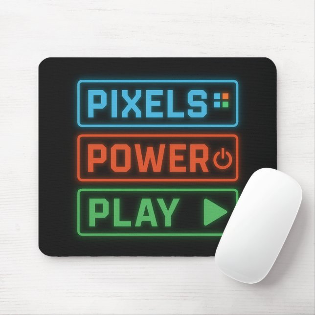 Pixels Power Play – Retro Gamer Mousepad Design Musmatta (Med mus)