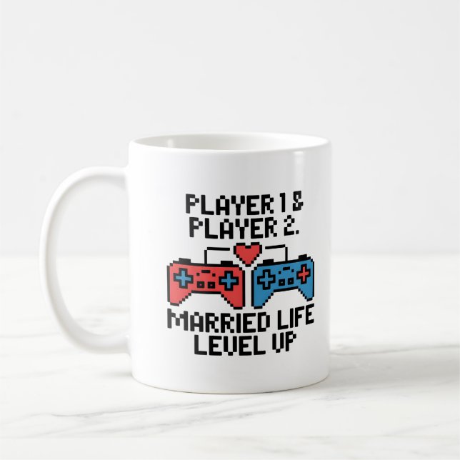 Pixelspelare Bröllopskonst Kaffemugg (Vänster)