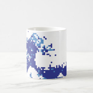 PIXELTsunamiblått 8 bet PIXELkonst Kaffemugg