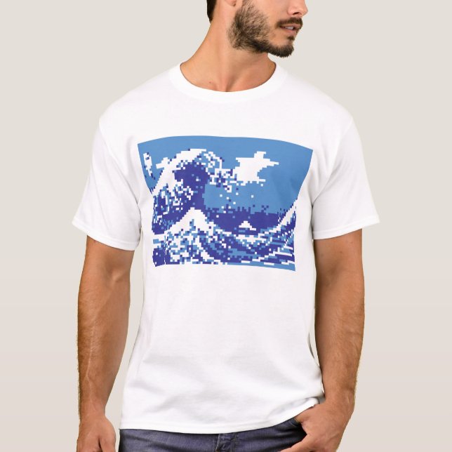 PIXELTsunamiblått 8 bet PIXELkonst Tee (Framsida)