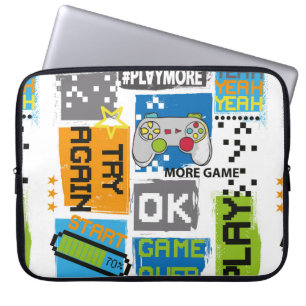 Pixelutskrift för typografi av spel. Spelillustrat Laptop Fodral