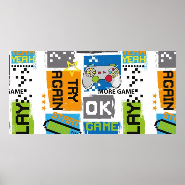 Pixelutskrift för typografi av spel. Spelillustrat Poster (Framsidan)