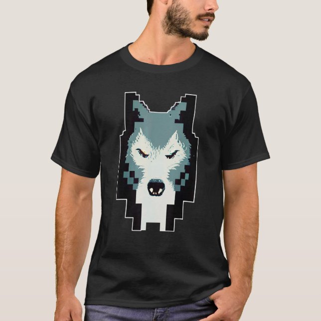 Pixelvarghuvud 8-bitserat retro-datorspel t shirt (Framsida)